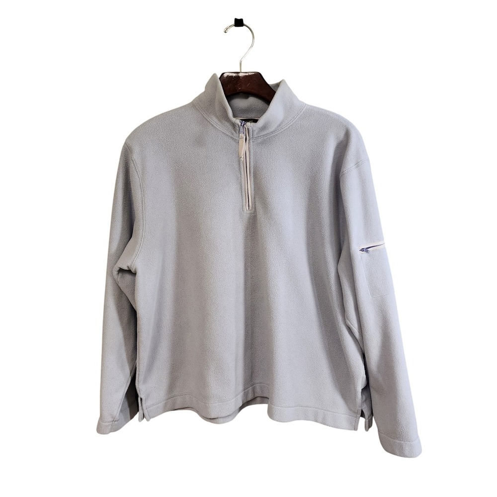 Eddie Bauer Womens XL Light Blue Quarter Zip Fleece Pullover Sleeve Pocket